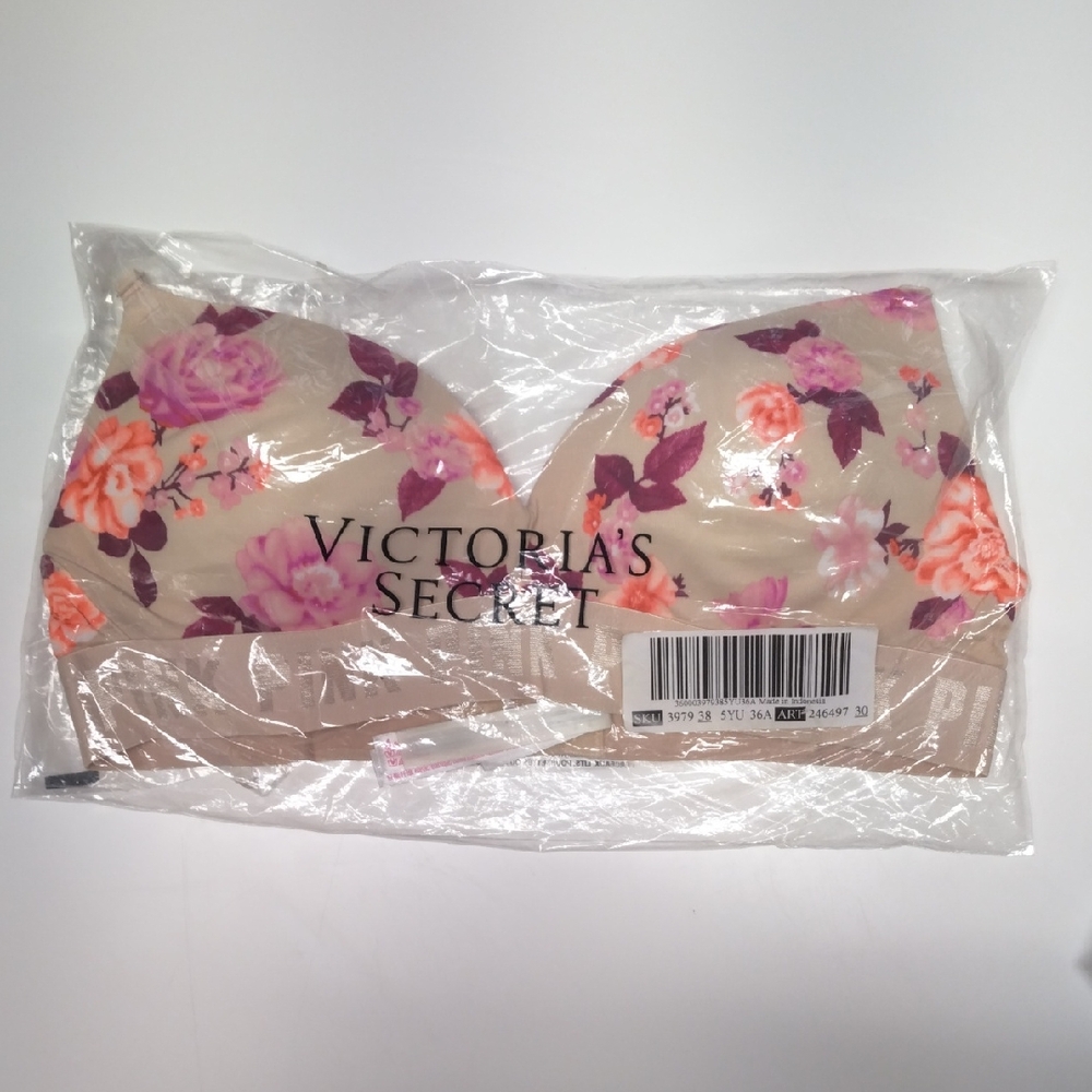 NWT Victoria's Secret PINK Wear Everywhere T-Shirt Bra 36A Beige Pink Floral